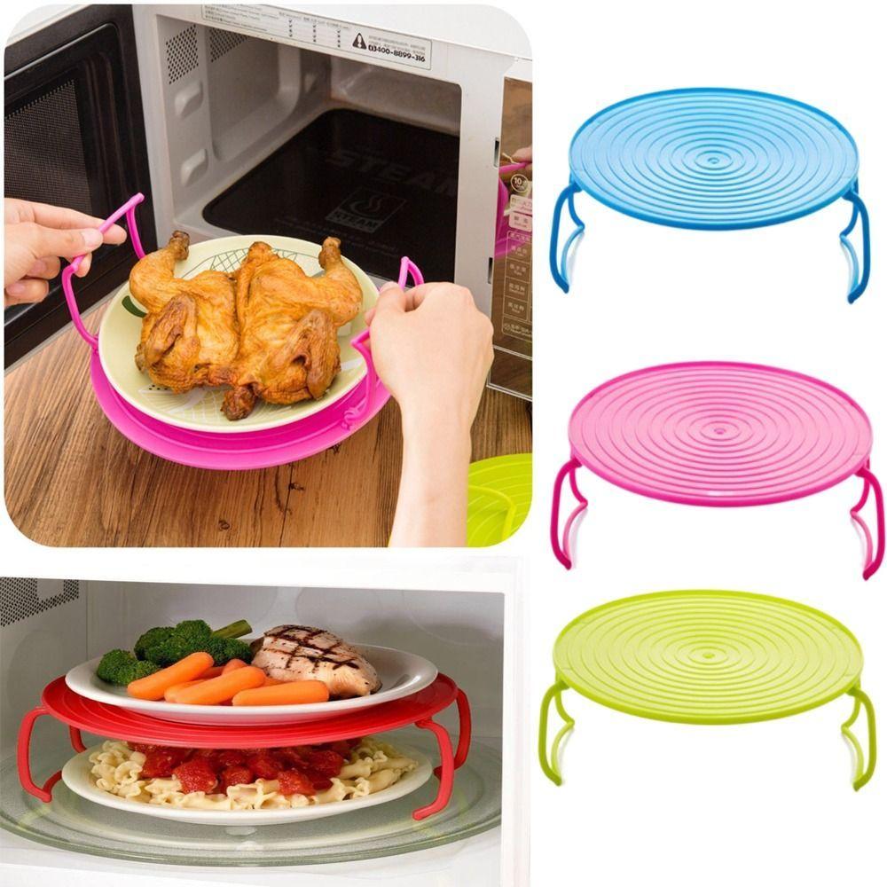 Folding Insulated Heating Tray Rack Double Layer Microwave Steaming Rack Kitchen Gadgets