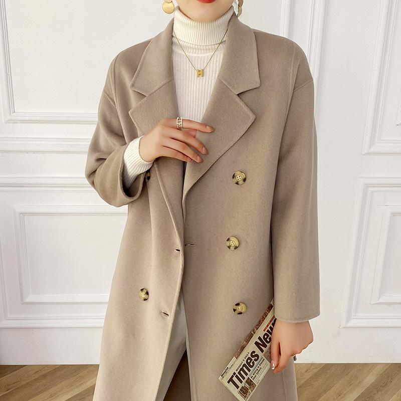Женское пальто из 100% шерсти TIDENOVEL Осеннее шерстяное длинное пальто Ручной работы Пальто-бушлат Зимняя теплая шерстяная длинная куртка Пальто