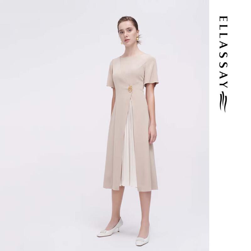 ELLASSAY Элегантное миди-платье с короткими рукавами в стиле пэчворк