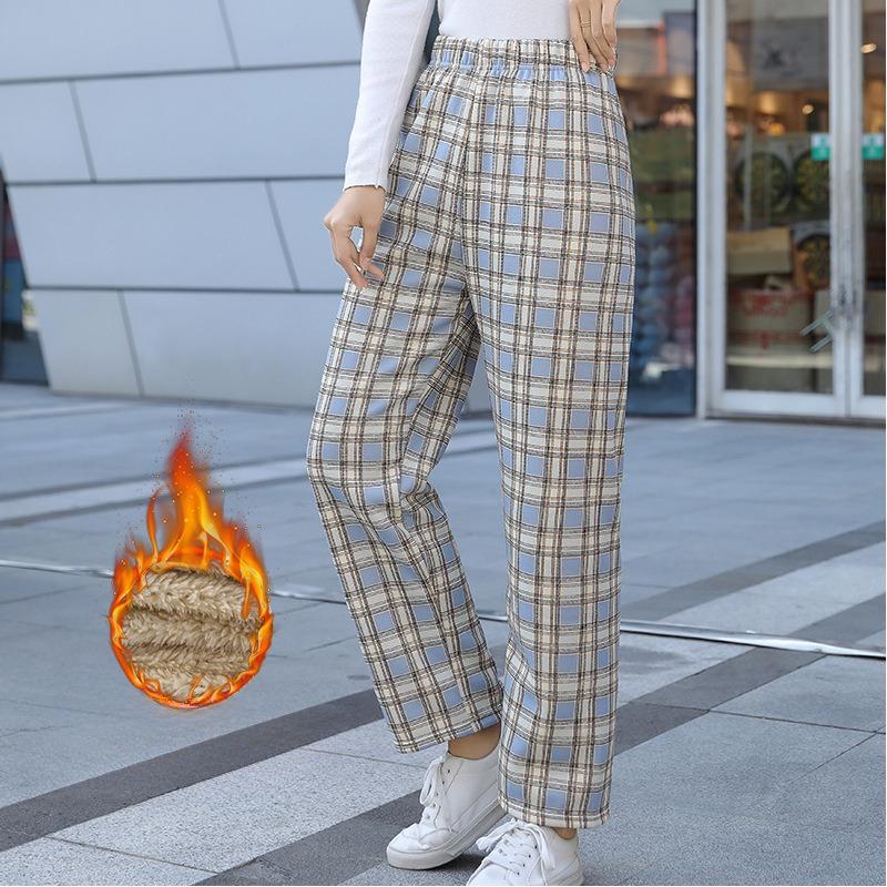 VEZFAA Женские модные повседневные брюки с высокой талией и принтом в клетку, брюки и капри