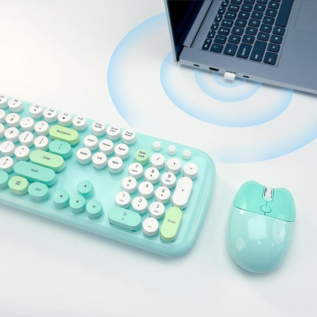 Объединение беспроводной клавиатуры и мыши 2.4G: Беспроводная клавиатура в ретро-стиле, круглая, игровая клавиатура и мышь в испанском стиле