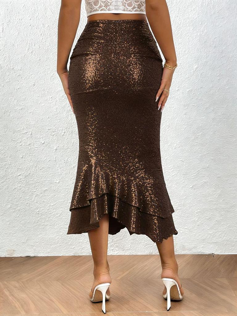 Shiny Women's Mid-Waist Temperament Fishtail Skirt with Sparkly Personality