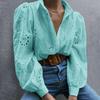 Hollow out Bubble Sleeve Lapel Shirt Pure Color Cut Out Puff Sleeves Lapel Shirt