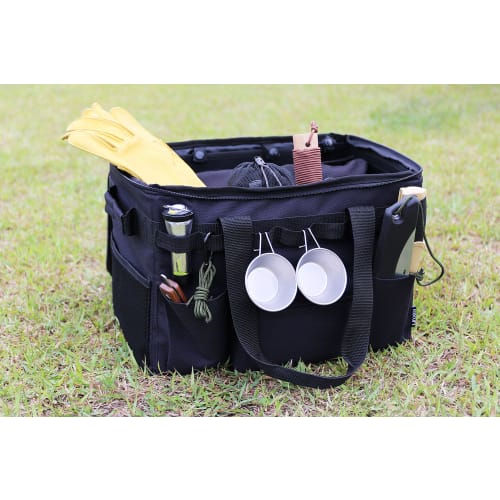 Kakuri Sangyo Multi-Gear Container, Black, Outdoor Camping Storage Box with Dividers, Approx. 240 X 380 X 260mm