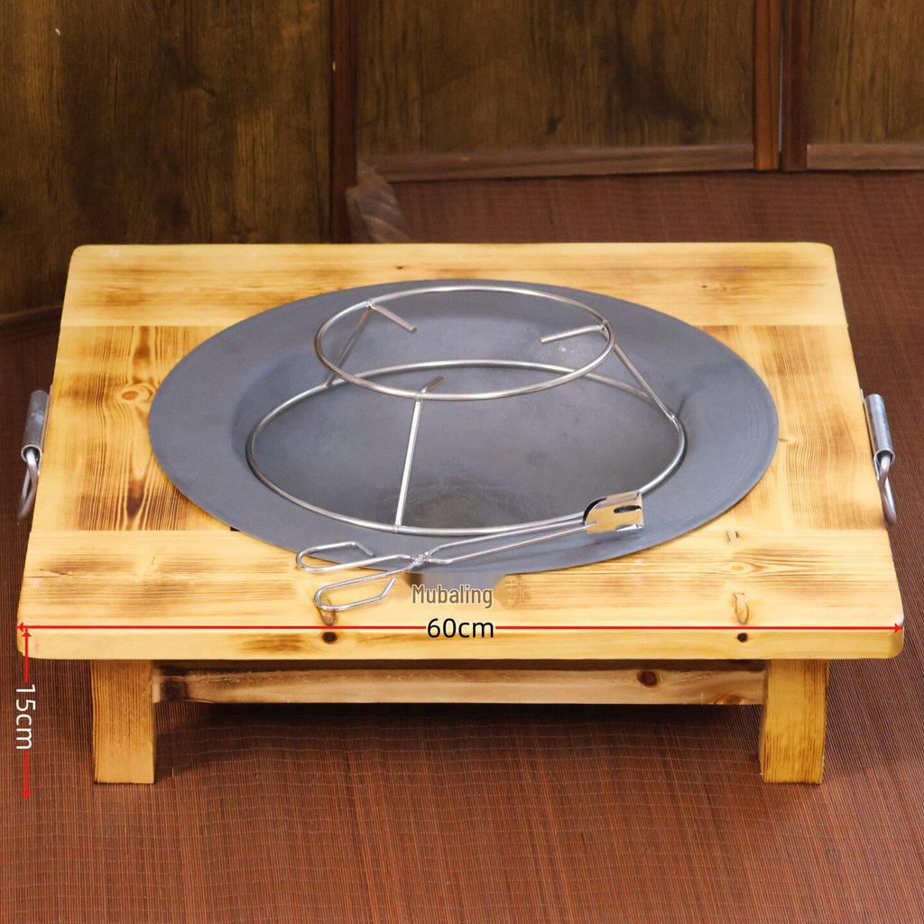 Thick Solid Wood Fire Pit: Old-Fashioned Cast Iron Brazier & Barbecue Stove for Cooking, Tea, & Winter Heating