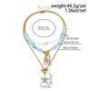 3Pcs/Set Irregular Blue Stone Chain Necklace Women Boho Conch Starfish Pendant Y2K Jewelry Beads Choker