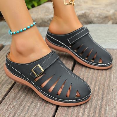 Модные женские тапочки 2025 Новые летние модные сандалии с закрытым носком Слипоны на платформе Удобные винтажные туфли на танкетке Шлепанцы женские