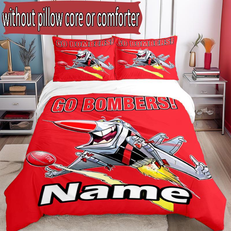 3pcs Duvet Cover Set (1*Duvet Cover + 2*Pillowcase, Without Core), Custom Name Essendon Football Pattern Bedding Set, Home Bedroom Decor Gift