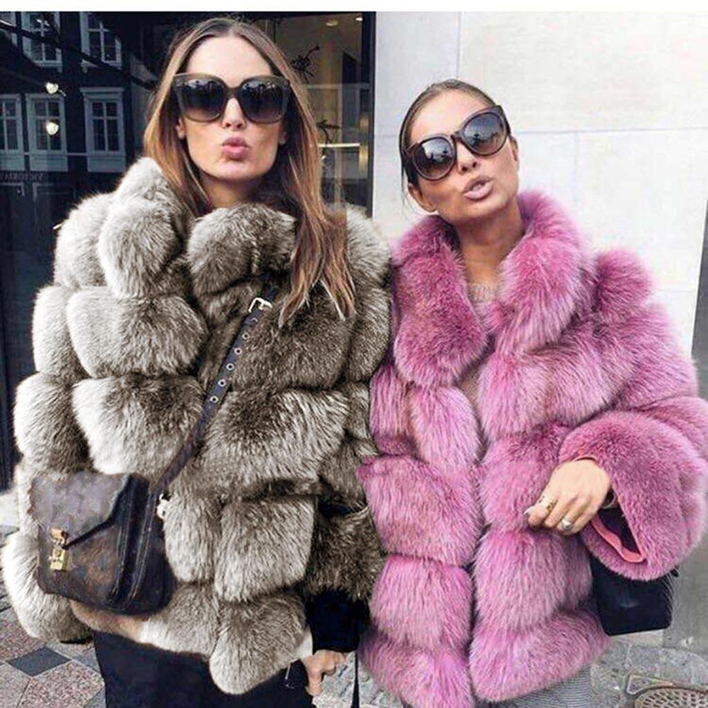 Women Fashion Luxury Faux  Coat Stand  Winter Warm Overcoat