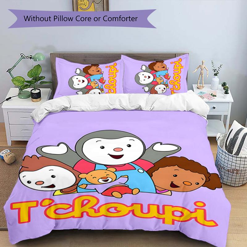 T'choupi 3pcs Bedding Set Duvet Cover Closure Includes 1 Duvet Cover & 2 Pillowcases for All Seasons Bedroom Home Dorm Decor