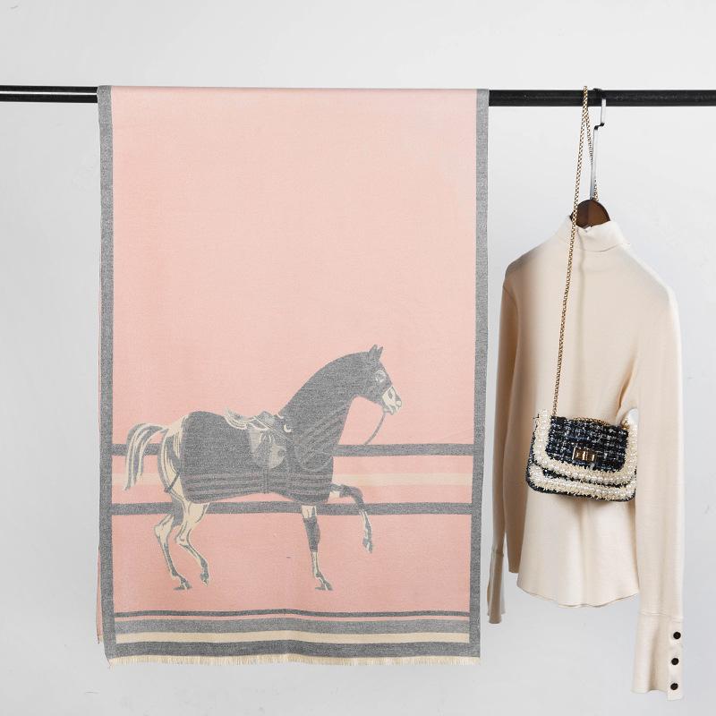 Winter Imitation Cashmere Bag Horse Beige Scarf Sweet Jacquard Medium Long Shawl Neck Protector