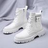 Fashion Men's Thick Soled White Brand Lace Up Motorcycle Boots Side Zipper Design Men's Round Toe Boots Luxurious Leather High Top Shoes