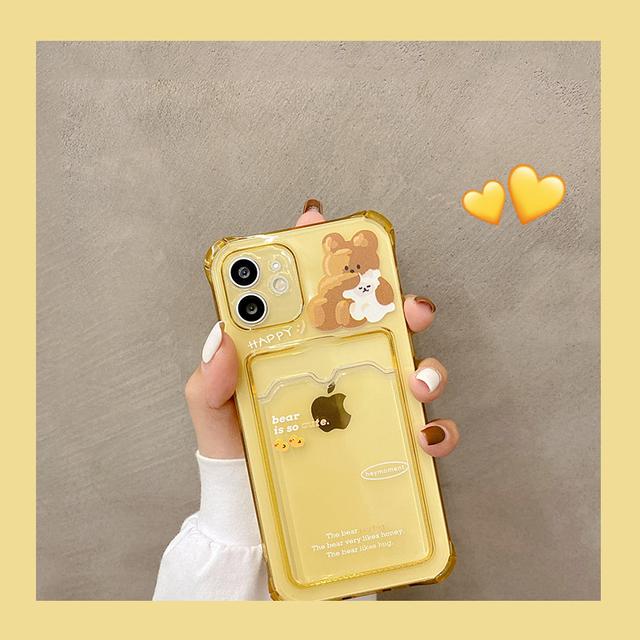 Чехол-кошелек для телефона с милым медведем и мультяшным кроликом, держатель для карт, для Iphone 11 12 13 Pro Xs Max Xr 7 8 Plus, мягкий противоударный чехол из ТПУ