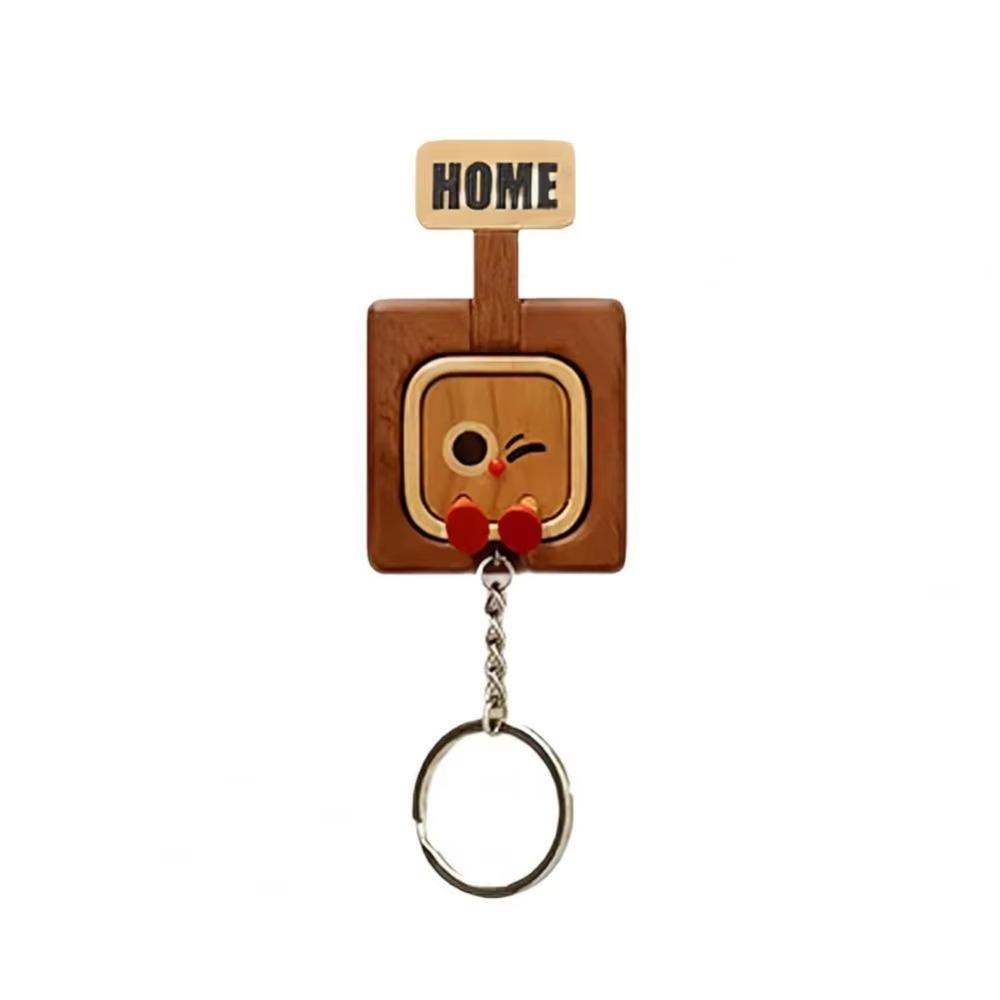 Wall Mount Wooden Key Holder Handcrafted Funny Face Expressions Magnetic Key Hook Solid Wood Cartoon Key Organizer Home Entryway