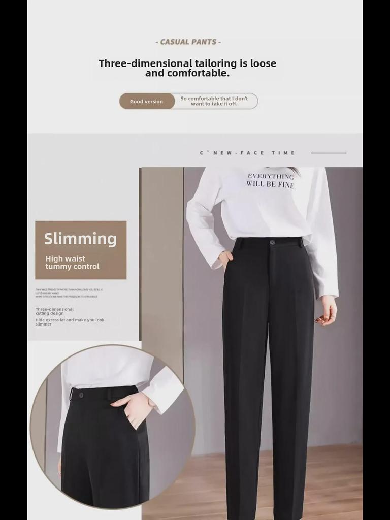 Женские черные брюки прямого покроя с высокой талией — облегающие, легкие, длина девять точек, на весну и осень, доступны большие размеры