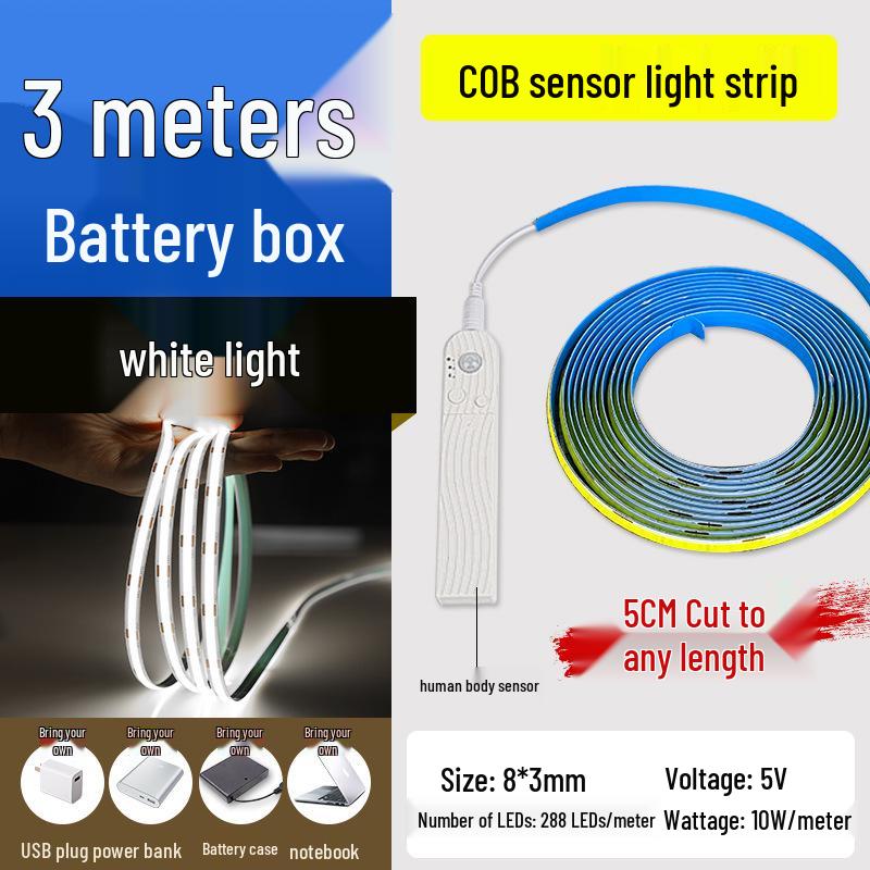 Светодиодная лента с датчиком движения, заряжаемая от USB: Ультратонкая, самоклеящаяся, беспроводная ночная подсветка