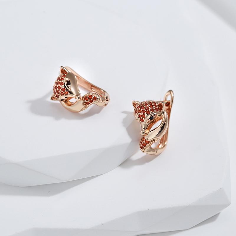 Kinel Red Natural Zircon Fox Jewelry Set Vintage Rose Gold Color Animal Necklace Earrings And Ring Sets