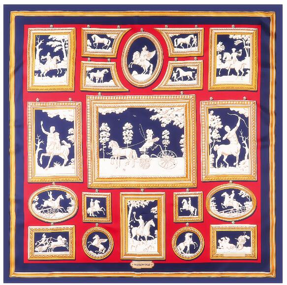 130cm Silk Square Scarf Women Large Shawls Spring New Horse Carriage Square Bandana Luxury Kerchief Scarf Female Foulards