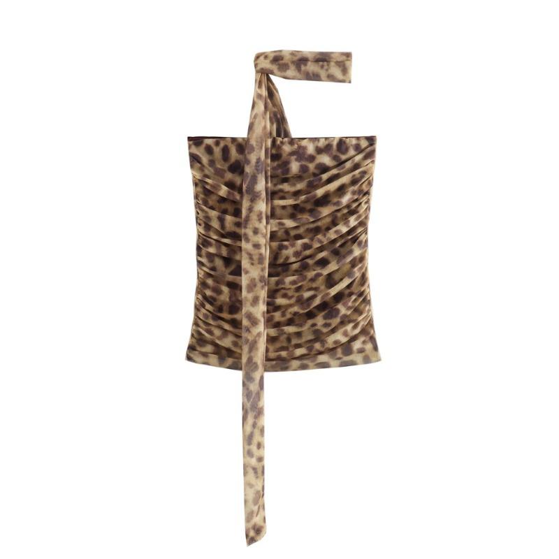 Летние сексуальные топы на шнуровке с леопардовым принтом, женские винтажные майки без рукавов Y2k, женские модные шикарные тонкие эластичные пляжные футболки в стиле ретро