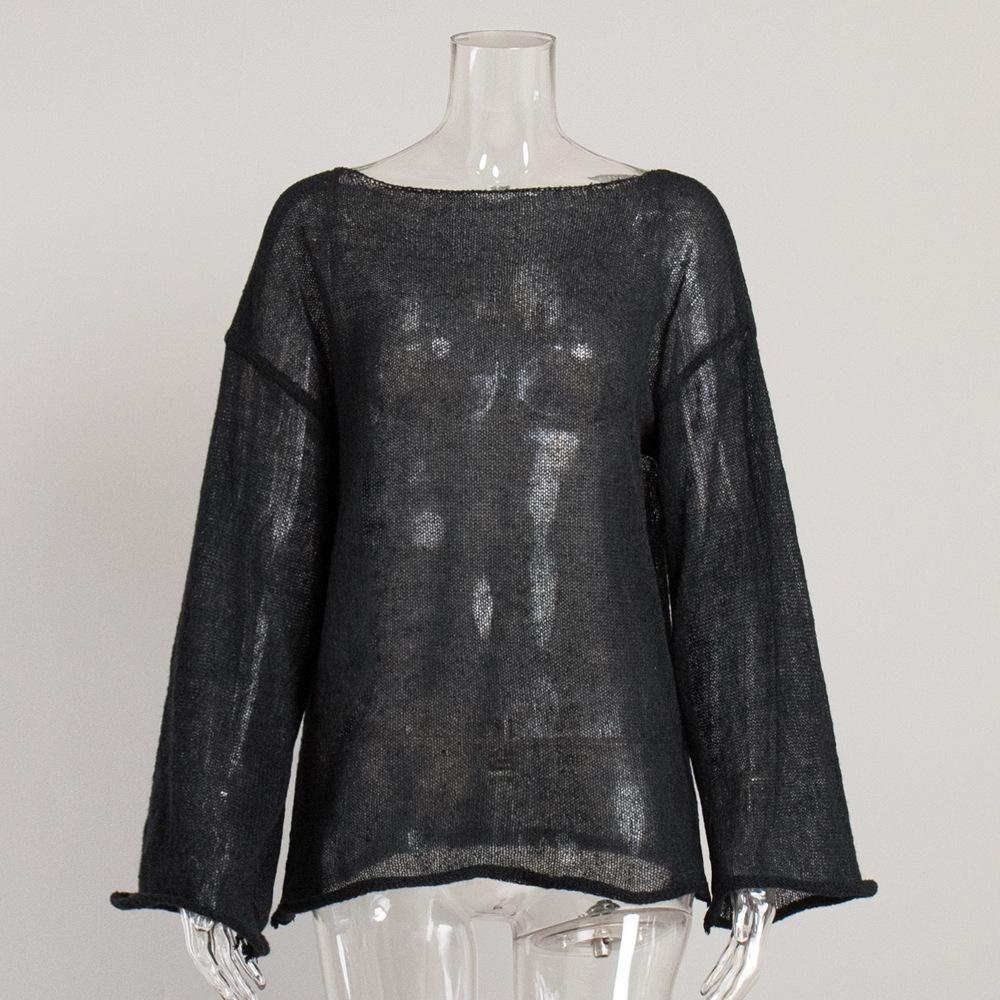 Летние женские вязаные свитера, женский сетчатый тонкий пуловер, прозрачные свободные топы с длинными рукавами, рубашка с солнцезащитным кремом