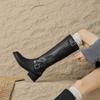 Krazing Pot Cow Skin Square Toe Winter Med Heels Riding Boots Punk Design Women Vintage Square Buckle Thigh High Boots
