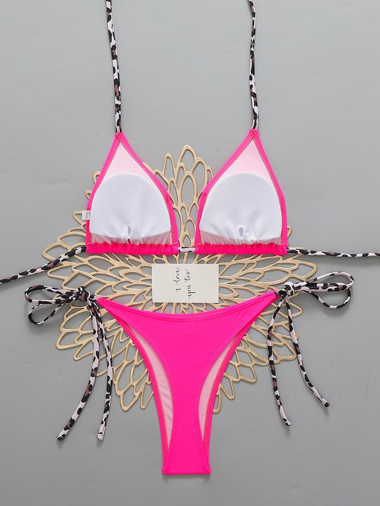 Сексуальный женский пляжный бикини с леопардовым принтом 2026 Купальник с завязками на шее Микро стринги Наборы бикини Женский купальник для ношения на пляже Купальный костюм