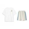 Костюм спортивный повседневный унисекс с принтом логотипа Li Ning, круглым вырезом, короткими рукавами, свободного кроя, модный, удобный, брюки длиной пять восьмых, YHSV373-1+YKSV129-1