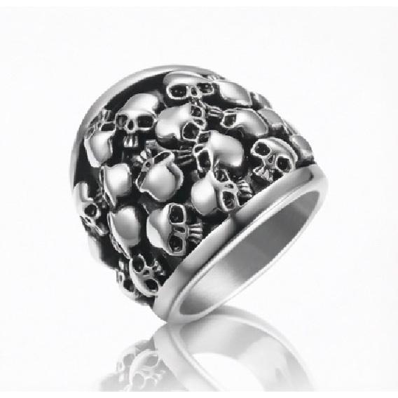Hot-selling new arrival European and American style vintage skull men's stainless steel ring with multiple ghost heads