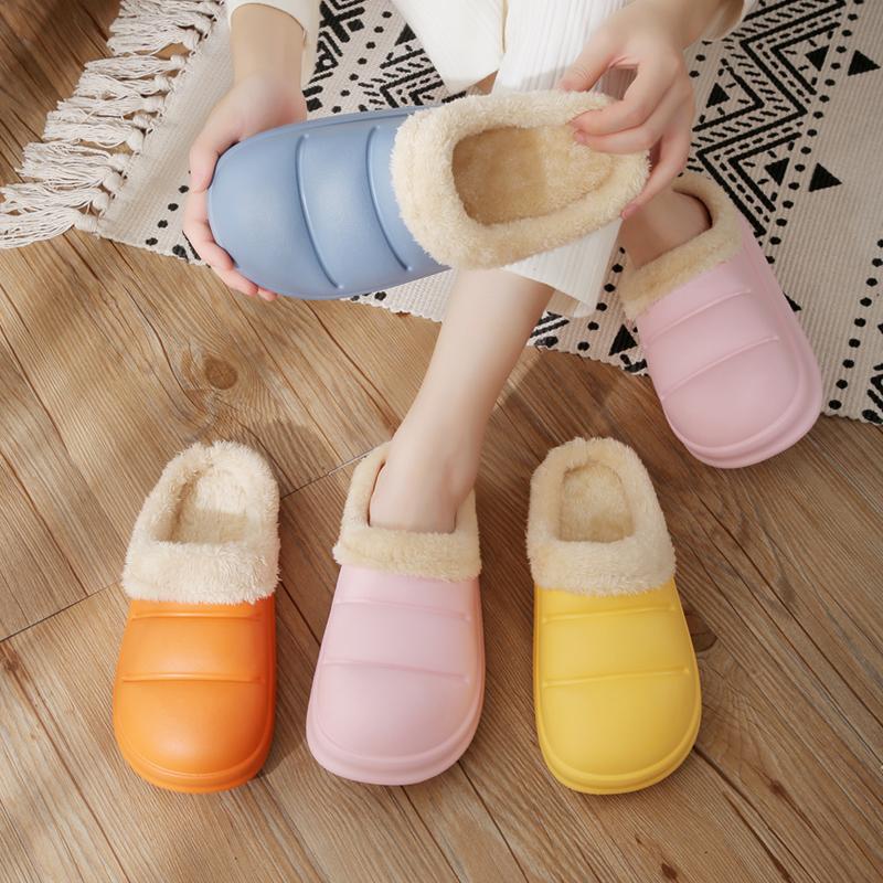 Тапочки для женщин и мужчин, зимние, плюшевые, сохраняющие тепло, плоская домашняя обувь, мягкие, удобные, женские туфли, тапочки из ЭВА, хлопковые, карамельного цвета, 36-45