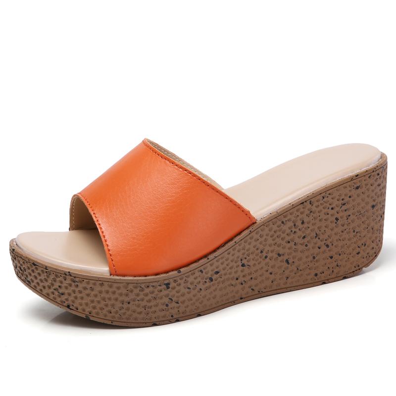 Летний кожаный спуск с женскими тапочками, босоножки на толстой подошве, босоножки на высоком каблуке, женская обувь на высоком каблуке