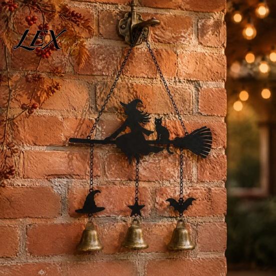 Outdoor Wind Chime Halloween Witch Broom Chime, Holiday Party Decorative Hanging Garden Decor Metal Bell for Indoor Patio Porch Festive