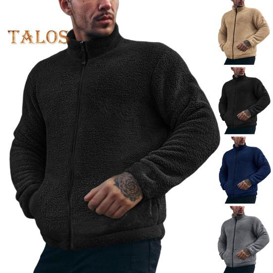 Мужское зимнее пальто с воротником-стойкой, длинным рукавом, однотонная утолщенная плюшевая куртка с карманами, застежка-молния, верхняя одежда