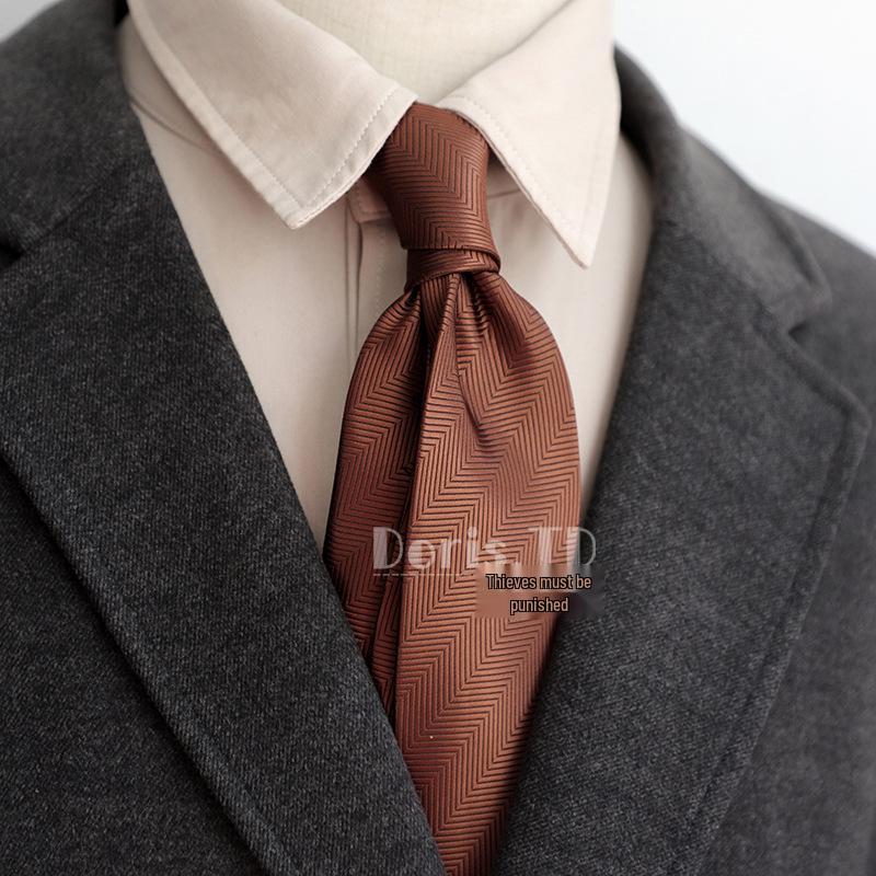 Retro Korean Style 8CM Navy Green Brown Pattern Men's Suit Tie