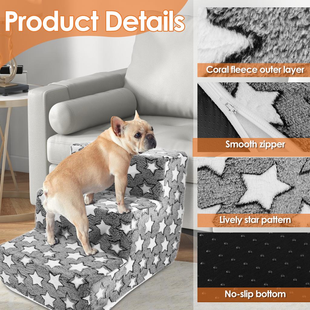 Прикроватная лестница для домашних животных, 3 ступеньки, пандус для собак со съемным моющимся чехлом и нескользящим основанием, узор в виде звезд, педали для кошек и собак, товары для животных.