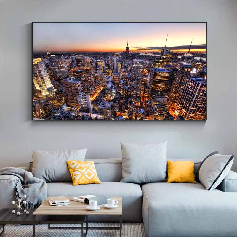 Nordic New York World City Building Canvas Painting Sunset Night Landscape Posters and Prints Wall Pictures Home Decor No Frame
