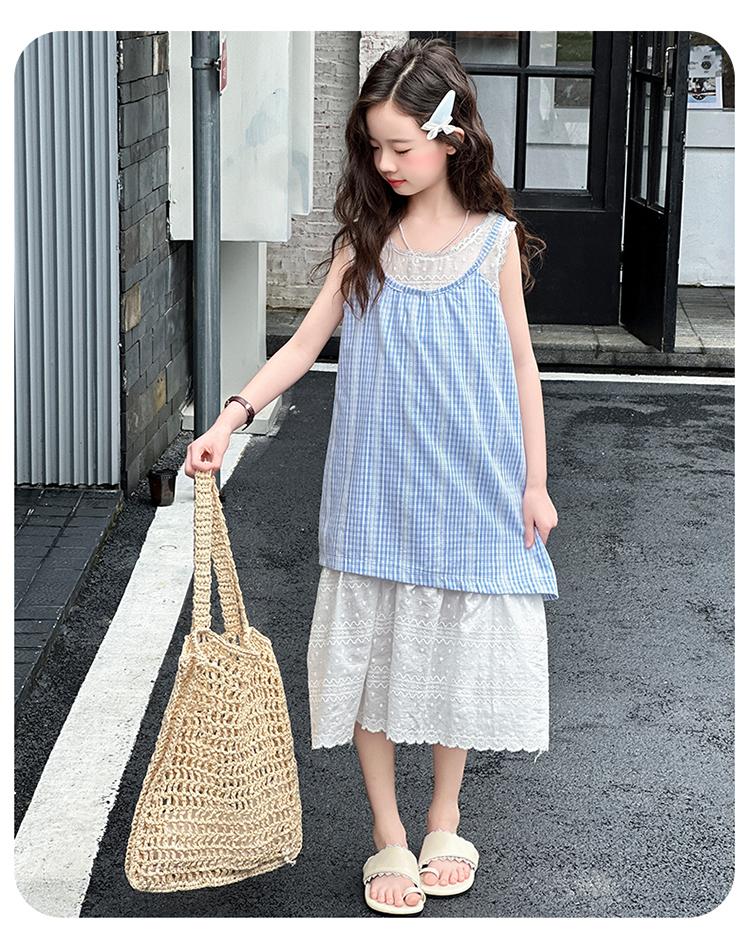 Girls' summer dress, fake two-piece camisole dress, 2026 new stylish children's summer princess dress, girls' plaid dress