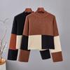 Vintage Women's Color-block Sweater Autumn Winter Loose Crew Neck Pullover Knitwear Short Stretch Knit Top Cropped Jumper