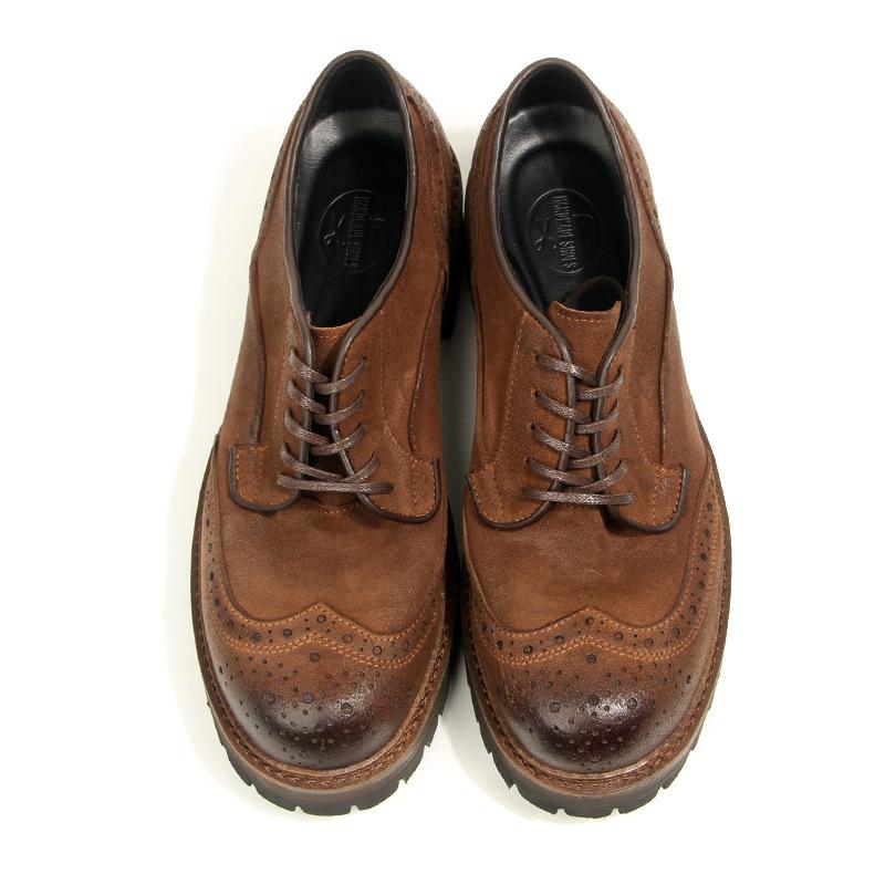 16-5 Oil Wax Matte Brock Engraved Men's Shoes Big Head Leather Shoes Retro Round Head Tooling Shoes Platform Casual Leather Shoes