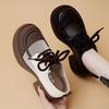 Women Chunky Platform Pumps Female Spring Pu Leather High Heels Loafers Woman Round Toe Lace Up Breathable Hollow Single Shoes