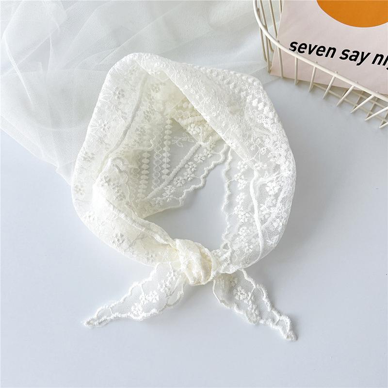 Hollow Lace Triangle Scarf Head Wrap Scarf Office Lady Wrist Hair Tie Bandana Kerchief Women Girl Headscarf Headband Hair Band