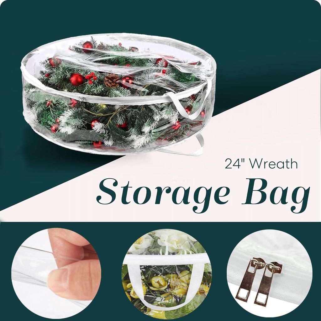 2/4 Pcs Christmas Wreath Storage Bag Round Transparent PVC Waterproof Dustproof Garland Storage Bag Garland Container Organizer