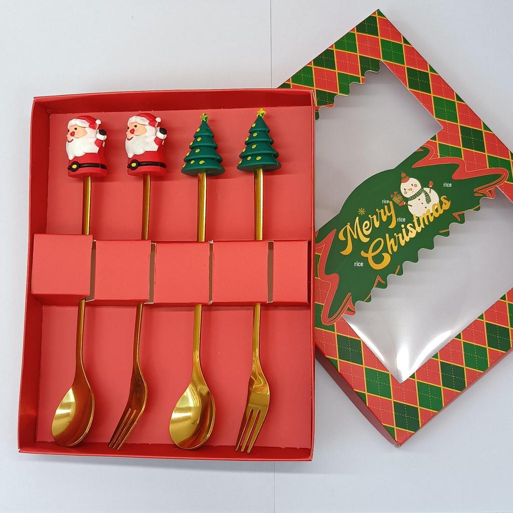 Креативный мультяшный набор ложек и вилок из нержавеющей стали: Палочка для кофе, Фруктовая вилка, Рождественский подарок