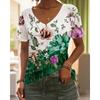 Fashion New Women's T-Shirt 3d Flower Print Summer Short-Sleeved V-Neck T-Shirt Women's Loose Casual Clothing Oversized Tees Top