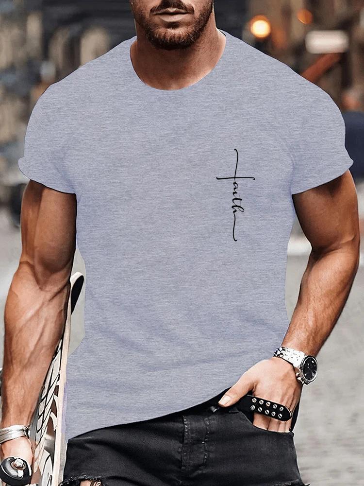 New Summer Round Neck Short Sleeve T-shirt for Men Christian Faith Cross Graphic Fshion T Shirts Short Sleeve Tee Tops