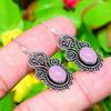 Rose Quartz Gemstone Handmade 925 Sterling Silver Jewelry Earring 1.77" M7c14