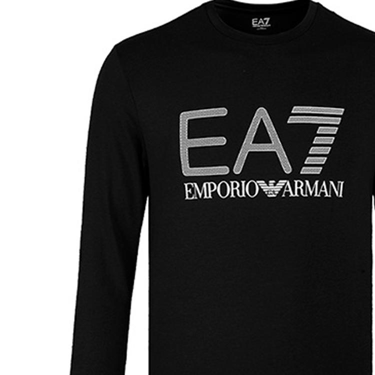 Emporio Armani EA7 Осень/Зима 21 Футболка с длинным рукавом и круглым вырезом с буквенным принтом Мужские топы Черный 3KPT64-PJ03Z-1200