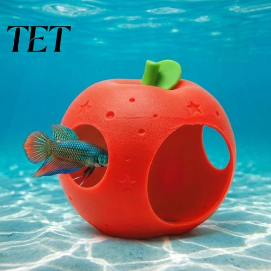 Aquatic Landscaping for Small Tanks Fruit Aquarium Hide Cave, Apple Pitaya Fish Tank Hideout, 3D Safe Shelter Water Pets Printed Decorative Betta And