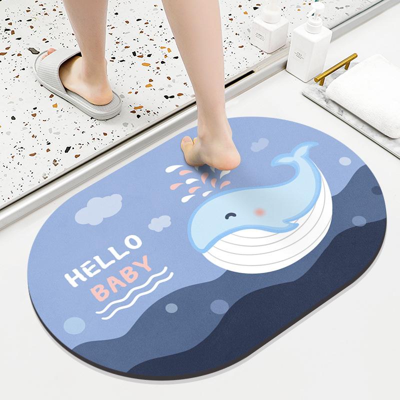 Diatom Mud Mat Toilet Cartoon Top Restroom Mat Non-slip Moisture-wicking Quick Drying Home Toilet Door Bathroom Pad