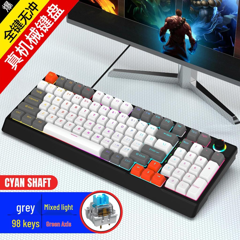 K98 Mechanical Keyboard with Blue or Red Axis, Wired Connection, Dual-Color Injection Keycaps for Gaming
