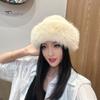 Women Winter Hat Thick Plush Faux Fur Heat Retention Windproof Mongolia Style Bucket Hat Solid Color Outdoor Cycling Skiing Panama Cap